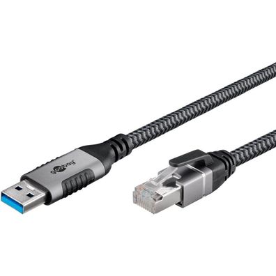 Ethernet-Kabel USB-A 3.2 Gen1 Stecker > RJ-45 Stecker (schwarz/silber, 2 Meter)