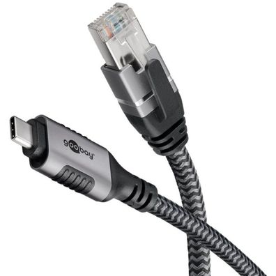 Ethernet-Kabel USB-C 3.2 Gen1 Stecker > RJ-45 Stecker (schwarz/silber, 5 Meter)
