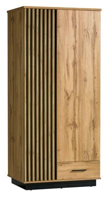 Drehtürenschrank / Kleiderschrank Trevalli 1, Farbe: Eiche / Schwarz - Abmessung