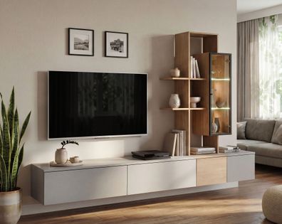 Wohnwand | Push-to-open Funktion | inkl. Integrierter LED-Beleuchtung | Farbe: A