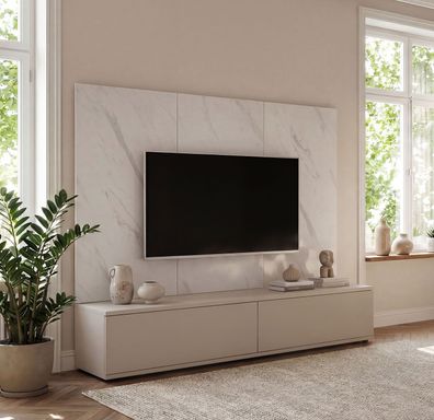 TV-Unterschrank inkl. Wandpaneel | Kaschmir / Weißer Marmor | Hochwertig Verarbe