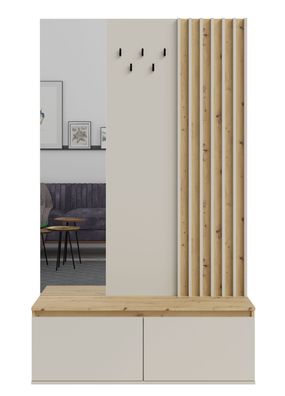 Garderobe | 120 x 34 x 202 cm | Eiche Artisan / Beige-Kaschmir | mit Spiegel | 5