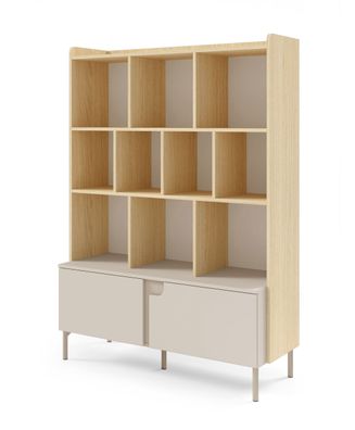 Regal | Farbe: Eiche Mavelie / Macadamia | Bücherregal | 1 Drehtür | 1 Schublade