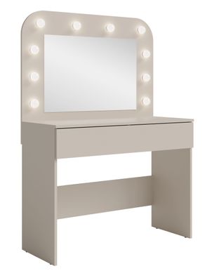 Schminktisch mit Spiegel | LED-Beleuchtung | Beige-Kaschmir | 100 x 43 x 143 cm
