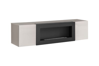 TV-Unterschrank | Bio-Ethanol Kamin | Farbe: Kaschmir | 2 Türen | Push-to-open F