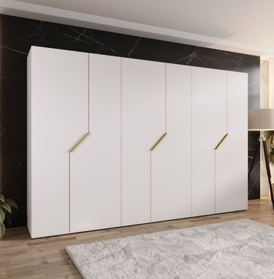 Drehtürenschrank | Farbe: Weiß | 6 Türen | 3 Kleiderstangen | ABS-Kanten | Griff