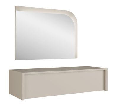 Schminktisch hängend | 1 Schublade | Push-to-open System | Spiegel mit LED-Beleu