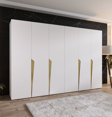 Drehtürenschrank / Kleiderschrank | Farbe: Weiß | 4 Fächer | 3 Meter breit | Gri