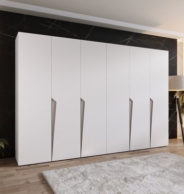 Drehtürenschrank / Kleiderschrank | Farbe: Weiß | 4 Fächer | 3 Meter breit | Gri