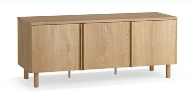 TV-Unterschrank | 3 Drehtüren | 2 Kabeldurchführungen | Farbe: Eiche | 6 Fächer