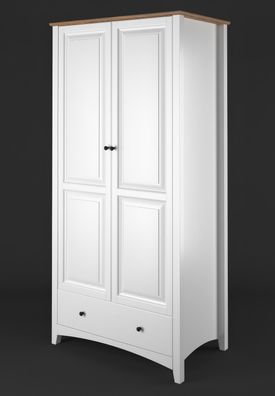 Rustikaler Kleiderschrank 80 cm Breit Lagopus 121, Kiefer Massivholz weiß / brau