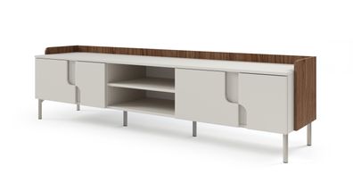 TV-Unterschrank | Farbe: Kaschmir / Alba-Walnuss | 4 Drehtüren | 4 Fächer | 200