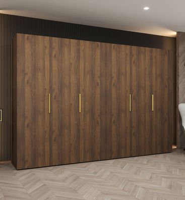 Kleiderschrank / Drehtürenschrank | Farbe: Walnuss | Griffe: Gold | vier Fächer