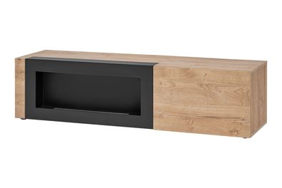 TV-Unterschrank | Bio-Ethanol Kamin | Farbe: Eiche Ribbeck / Schwarz matt | 1 Ki