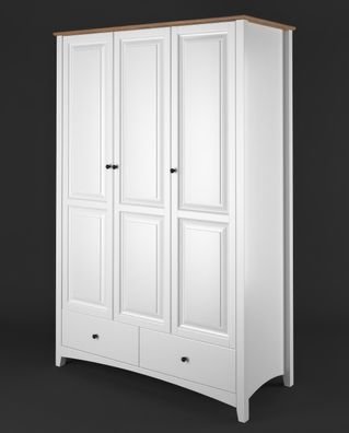 Klassischer Kleiderschrank Kiefer Vollholz weiß / braun Lagopus 122, 200 x 124 x
