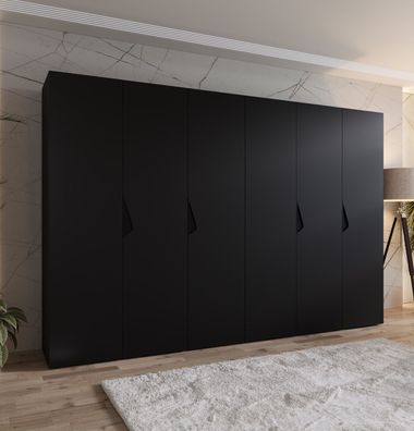 Drehtürenschrank / Kleiderschrank | Farbe: Schwarz | 3 Meter breit | 6-Türig | G