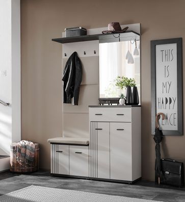 Garderobe | Spiegel | Farbe: Kaschmir / Schwarz | gepolstertes Paneel | Maße: 12