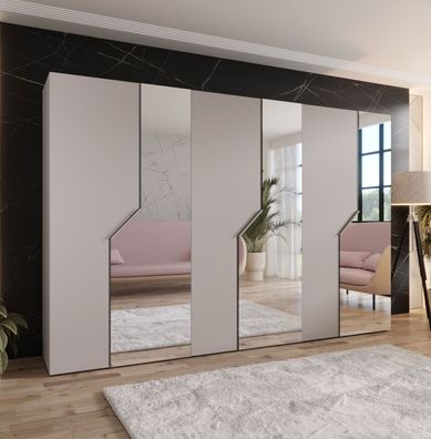 Drehtürenschrank | 3 Spiegeltüren | Farbe: Kaschmir | 3 Fächer | 3 Kleiderstange