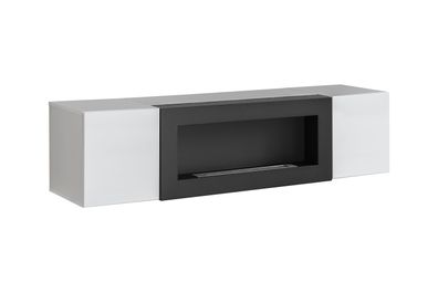 TV-Unterschrank | Bio-Ethanol Kamin | Farbe: Perla Grau | Push-to-open Funktion