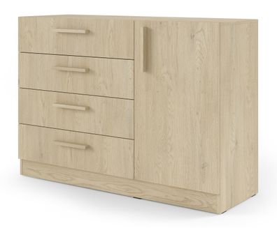 Kommode | 4 Schubladen | 1 Tür | ABS-Kanten | 2 Fächer | 1 Einlegeboden | Farbe: