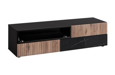 TV-Unterschrank | geriffelte Front | Farbe: Schwarz / Eiche Vicking / Schwarzer