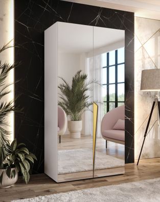 Schlafzimmerschrank mit Spiegel | Farbe: Weiß | Soft-Close-Funktion | Kleidersch