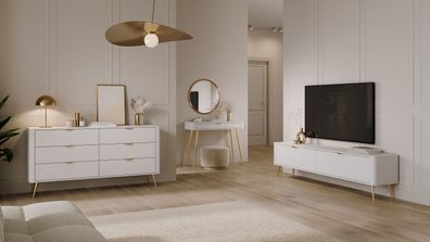 Wohnzimmer - Set D Sloughia | 3-teilig | Weiß | Griffe & Beine: Metall | Schmink