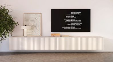 Hängender TV-Unterschrank | Kaschmir | 8 Drehtüren | 8 Fächer | 280 x 40 x 40 cm