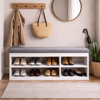 Sitzbank mit Stauraum / Schuhschrank 100 | Farbe: Nimfea alba | 4 Fächer | weich