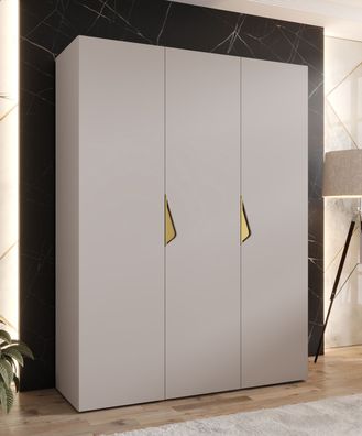 Kleiderschrank | 3 Türen | Farbe: Kaschmir | Griffe: Gold | Maße: 150 x 52 x 202