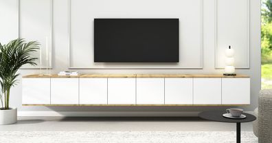 TV-Board | Farbe: Eiche Artisan / Weiß | Push-to-open Funktion | 8 Türen | 16 Fä