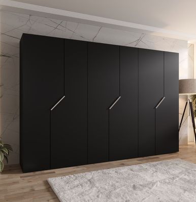 Drehtürenschrank | Farbe: Schwarz | 6 Türen | 3 Kleiderstangen | ABS-Kanten | Gr