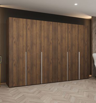 Drehtürenschrank mit Soft-Close-Funktion | Farbe: Walnuss | 3 Meter breit | vier