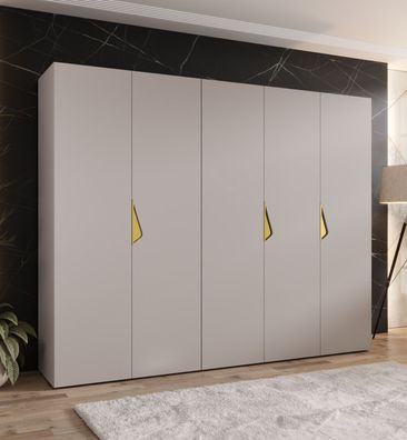 Kleiderschrank | 5-Türig | Farbe: Kaschmir | 2,5 Meter breit | Griffe: Gold | 3