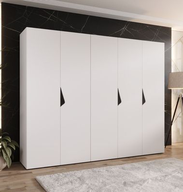 Kleiderschrank | 5-Türig | Farbe: Weiß | 2,5 Meter breit | Griffe: Schwarz | 3 K