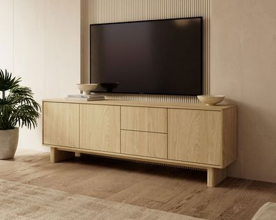 TV-Unterschrank | Farbe: Eiche geölt | Push-to-open Funktion | 3 Drehtüren | 2 S