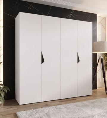 Drehtürenschrank | 2 Meter breit | 2 Kleiderstangen | Farbe: Weiß | Griffe: Schw