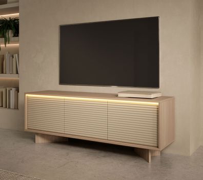 TV-Unterschrank | Farbe: Bolivar Natur / Cappuccino | 3 Drehtüren | 3 Fächer | P