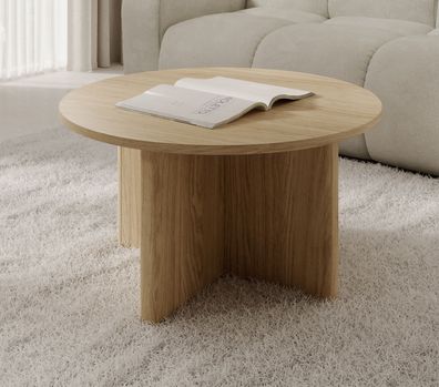 Couchtisch | Farbe: Eiche geölt | Rund | 90 x 90 x 49 cm | ABS-Kantenschutz | Ka