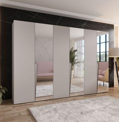 Drehtürenschrank | 3 Spiegeltüren | Farbe: Kaschmir | Soft-Close | 3 Fächer | 3