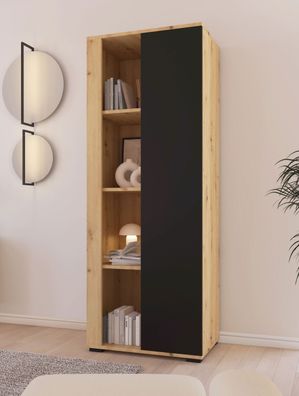 Bücherregal | Farbe: Eiche Artisan / Schwarz | Beine: Metall | 1 Tür | Maße: 60