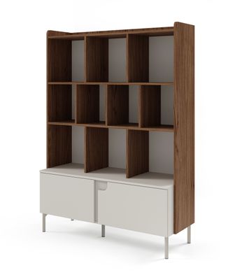 Regal | Farbe: Kaschmir / Alba-Walnuss | Bücherregal | 1 Drehtür | 1 Schublade |