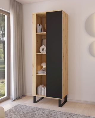 Bücherregal | Farbe: Eiche Artisan / Schwarz | Push-to-open Funktion | 1 Tür | M
