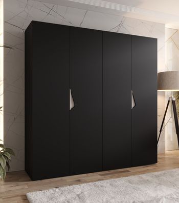 Drehtürenschrank | 2 Meter breit | 2 Kleiderstangen | Farbe: Schwarz | Griffe: K