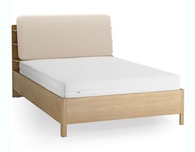 Doppelbett | Farbe: Eiche / Beige | 140 x 200 cm | gepolsterte Kopfstütze | inkl