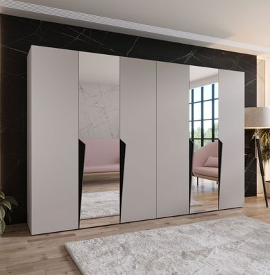 Kleiderschrank / Drehtürenschrank | Farbe: Kaschmir | 2 Spiegeltüren | 4 Fächer