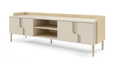 TV-Unterschrank | Farbe: Eiche Mavelie / Macadamia | 4 Drehtüren | 4 Fächer | 16