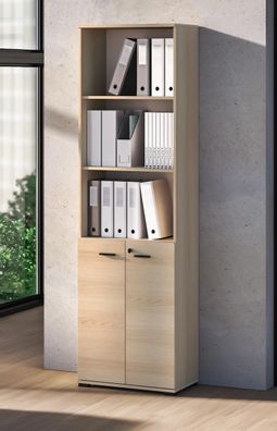 Regal | Farbe: Eiche Lindberg | 2 Drehtüren | Soft-Close Funktion | 5 Fächer | a