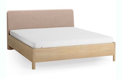 Doppelbett | Eiche massiv | 180 x 200 cm | Farbe: Eiche / Ecru | weich gepolster