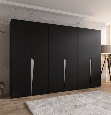 Drehtürenschrank | Farbe: Schwarz | ABS-Kanten | 3 Meter breit | 3 Kleiderstange